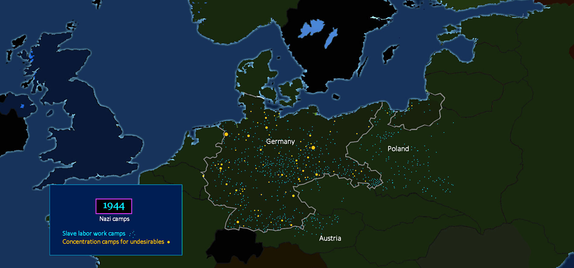 Nazi labor, concentration camps, 1944 map